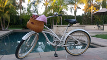 Load image into Gallery viewer, Tote &amp; Kari Bicycle Basket Made for Front Handlebar of Adult Beach Cruiser Bike it has a Cup Holder -Classic Vintage Style Handmade Natural Woven Rattan Wicker Also fits Scooter Quick Detachable. - Tote &amp; Kari 
