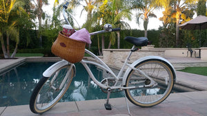 Tote & Kari Bicycle Basket Made for Front Handlebar of Adult Beach Cruiser Bike it has a Cup Holder -Classic Vintage Style Handmade Natural Woven Rattan Wicker Also fits Scooter Quick Detachable. - Tote & Kari 