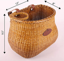 Load image into Gallery viewer, Tote &amp; Kari Bicycle Basket Made for Front Handlebar of Adult Beach Cruiser Bike it has a Cup Holder -Classic Vintage Style Handmade Natural Woven Rattan Wicker Also fits Scooter Quick Detachable. - Tote &amp; Kari 
